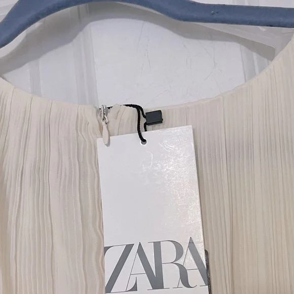 ZARA Cream Crinkly Midriff Cut Out Midi Dress M NWT - Picture 15 of 16